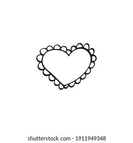 Simple doodle heart. Hand drawn heart isolated on white background. Valentine's Day symbol. Vector illustration.