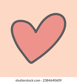 Simple doodle heart vector illustration. Hand drawn cute love element in groovy vintage style. Trendy design isolated on muted pink background. Retro vibes graphic for kids textile, Valentine cards