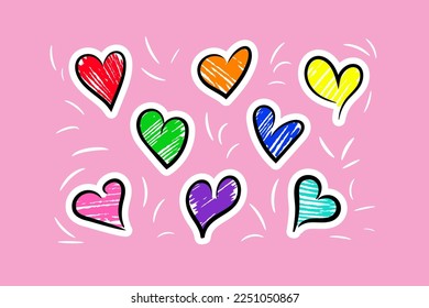 Simple doodle hearts. Hand drawn sketchy stickers