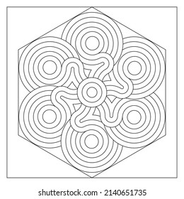 Simple doodle of hexagon box containing an abstract flower. Easy coloring page suitable for digital detox. EPS8 #479
