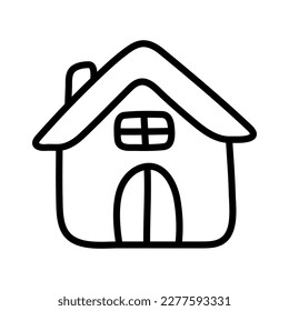 A simple doodle house. Cute hand drawn children's illustration. Kawaii style. Vector isolated linear icon. Design element.