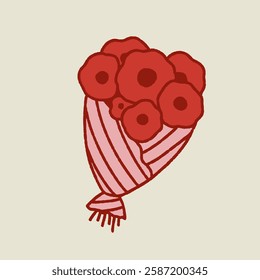 Simple doodle illustration of a bouquet. Cute vintage illustration. Design for a card, poster. Hand drawn wire phone.