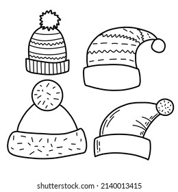 simple doodle illustration of knitted hats. Vector illustration