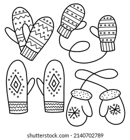 simple doodle illustration of knitted mittens. Vector illustration