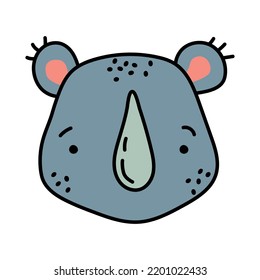 Simple doodle illustration of a rhinoceros head. Vector illustration