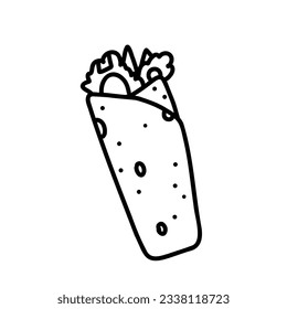 Simple doodle illustration of shawarma. Turkish cuisine.Food illustration for menus, brochures, posters