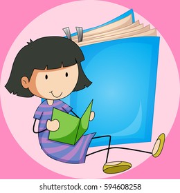 Simples criança rabiscar lendo um livro