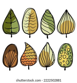 Colección simple de hojas de doodle (Mejor para diseñar patrones, antecedentes, invitaciones y stickers)