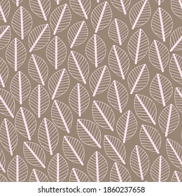simple Doodle leaves seamless pattern,vector stylized leaves in Scandinavian style.background for postcards,textiles,wrapping paper
