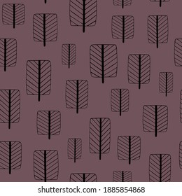 simple Doodle leaves seamless pattern,vector stylized leaves in Scandinavian style.background for postcards,textiles,wrapping paper