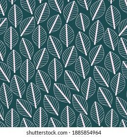 simple Doodle leaves seamless pattern,vector stylized leaves in Scandinavian style.background for postcards,textiles,wrapping paper