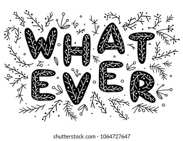 Simple doodle lettering. Hand drawn vector combination of a word with branches, grass and leaves. Ideal fresh design.