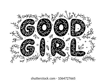 Simple doodle lettering. Hand drawn vector combination of a word with branches, grass and leaves. Ideal fresh design.
