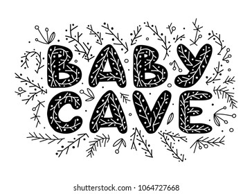 Simple doodle lettering. Hand drawn vector combination of a word with branches, grass and leaves. Ideal fresh design.