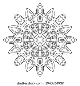 Simple Doodle Mandala With Floral And Heart Patterns On A White Isolated Background. For Coloring Book Pages.