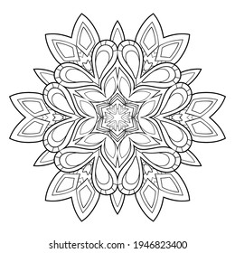 Simple doodle mandala with floral patterns on a white isolated background. For coloring book pages.