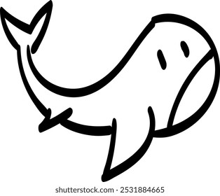 Un simple doodle de un animal marino, como un tiburón, una ballena o un cetáceo, que simboliza la vida marina y oceánica.