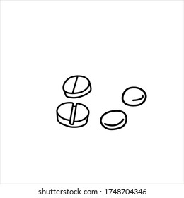 Simple doodle medicine pills, tablet, capsule isolated on white background. Vector EPS10 illustration. Health and care. Design for clinics, hospitals, pharmacies, medical poster