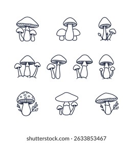 Simple Doodle Mushroom Outline Illustration Set