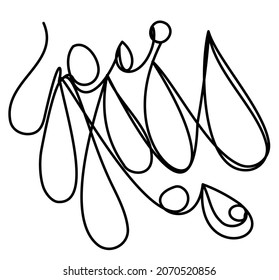 Simple doodle one line blobs on a white background. Vector drawing of rain with big drops.