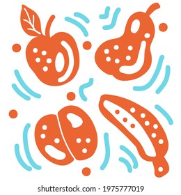 Simple doodle pattern of fruits. Cartoon style. Hand drawn vector illustration. Design for T-shirt, textile and prints.
