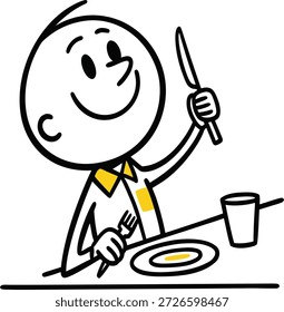 Einfache Doodle Person sitzen am Tisch Essen Flat Vektorgrafik