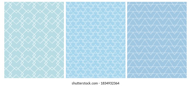 Impresión simple de garabatos. Patrón de vectores Geométricos sin soldadura, de mano irregular, con chevron blanco y diamantes aislados en un fondo azul claro. Diseño Repetible De Estilo Infantil Cuto.