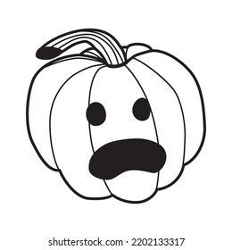 Simple doodle pumpkin line drawing. Halloween pumpkin with scary expression, open mouth. Abstract pumpkin 3d view. Vector illustration for children's coloring. Design element, horror stories