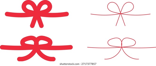 Arcos rojos garabatos simples con cuerda y nudo para el conjunto presente. Celebración de Navidad y decoración navideña coqueta. Vector de arte de línea minimalista. fiesta de cumpleaños o paquete festivo