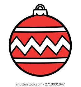 Simples rabiscar vermelho natal enfeite bauble com listras brancas