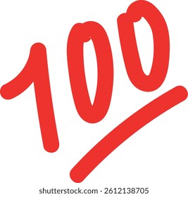 Simple doodle of the red number 100 with an underline, symbolizing perfection or achievement.