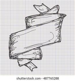 Simple doodle sketch of a banner on graph paper background