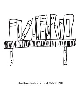 Simple Doodle Sketch Of A Bookshelf On White Background