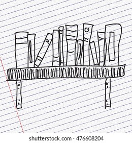 Simple doodle sketch of a bookshelf on paper background