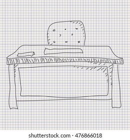 Simple doodle sketch of a desk on graph paper background