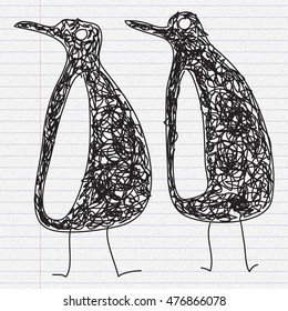 Simple doodle sketch of a penguin on paper background