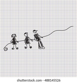 Simple doodle sketch of people pulling a rope on graph paper background
