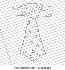 Simple doodle sketch of a tie on paper background