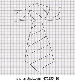 Simple doodle sketch of a tie on graph paper background