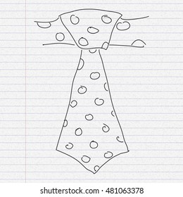 Simple doodle sketch of a tie on paper background