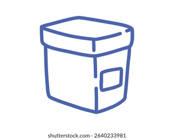 Simple Doodle Storage Box with Lid in Blue Outline. Vector isolated Illustration for Organizing Accessories or Beauty Products