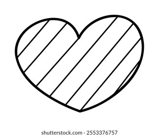 Simple doodle striped heart. Clip art hand draw illustration.