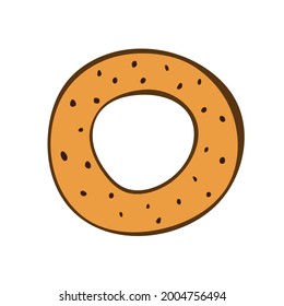 Simple doodle style poppy seed bagel. Color vector food illustration