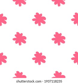 Simple doodle style seamless isolated pattern with pink colored flower bud elements. White background. Graphic design for wrapping paper and fabric textures. Vector Illustration.