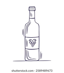 Simple doodle style wine bottle isolated on white. Vector illustration