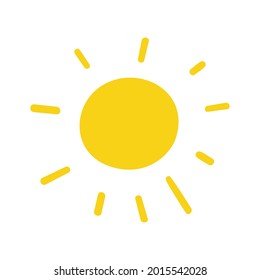 Simple doodle sun isolated on white background. Cartoon sunshine. Vector illustration of summer icon.