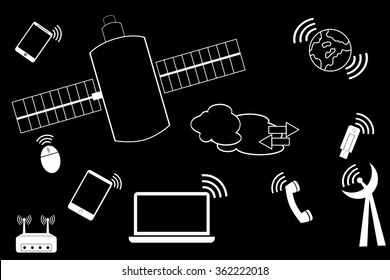 simple doodle Telecommunication Signal at black background
