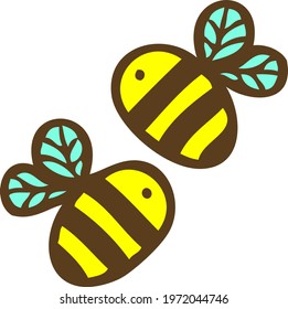 Simple doodle of two cute little bees. Cartoon style. Hand drawn vector illustration. Design for T-shirt, textile and prints.