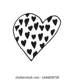 Simple doodle vector heart for valentine's day cards, posters, wrapping and design. Hand drawn heart, isolated on white backdrop. Geometric shape, symbol Valentine's Day illustration.