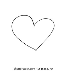 Simple doodle vector heart for valentine's day cards, posters, wrapping and design. Hand drawn heart, isolated on white backdrop. Geometric shape, symbol Valentine's Day illustration.